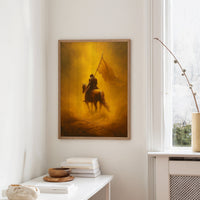 Golden Vanguard Through Amber Mist
