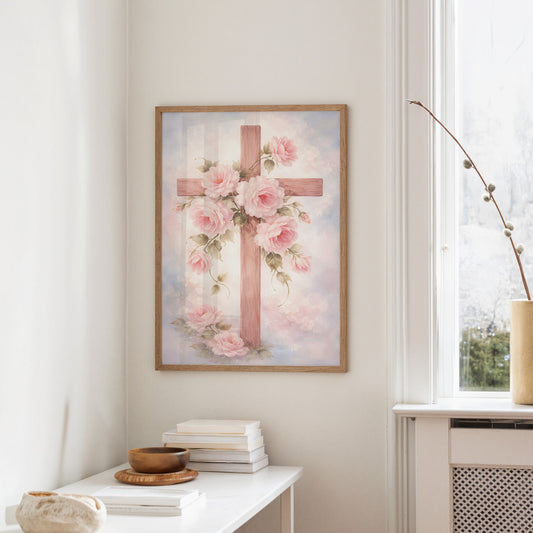 Blossoming Faith Embraces Wooden Cross
