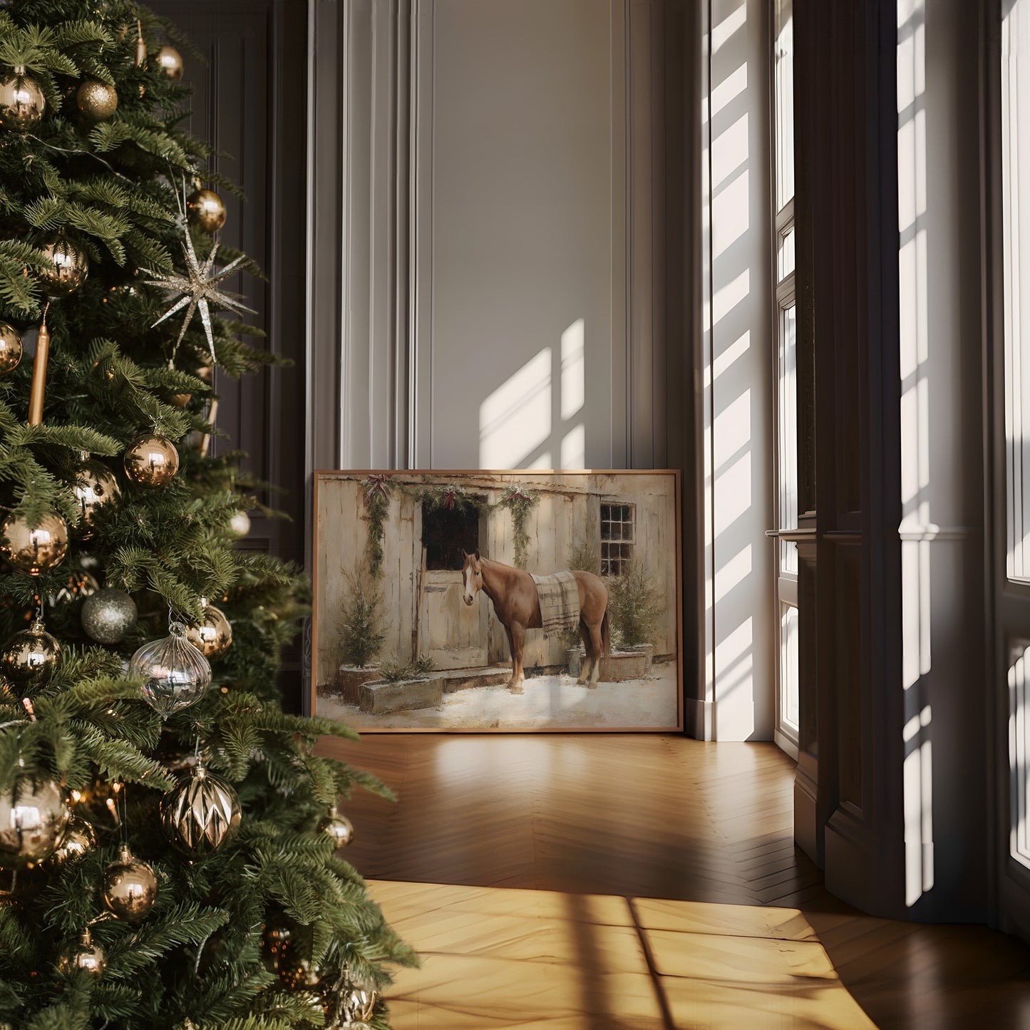Festive Steed Awaits December's Journey