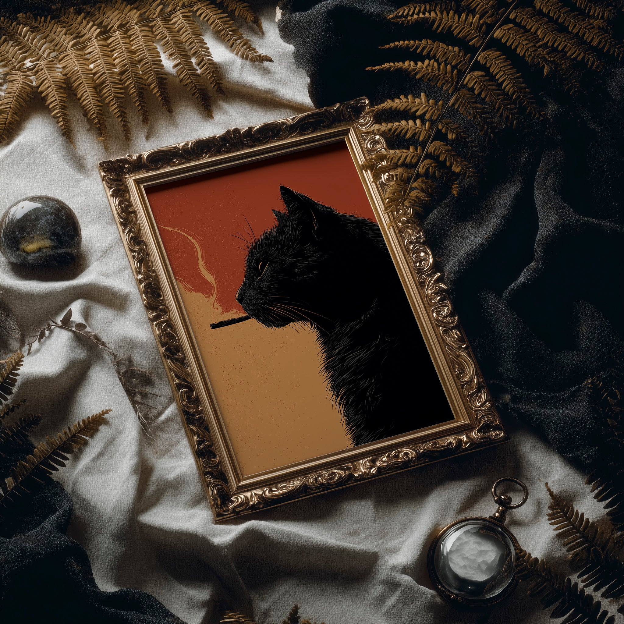 Midnight Rebellion: Feline's Smoky Contemplation
