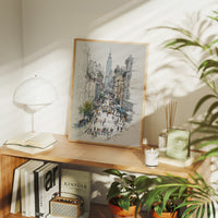 Metropolitan Pulse: Ink and Watercolor Cityscape