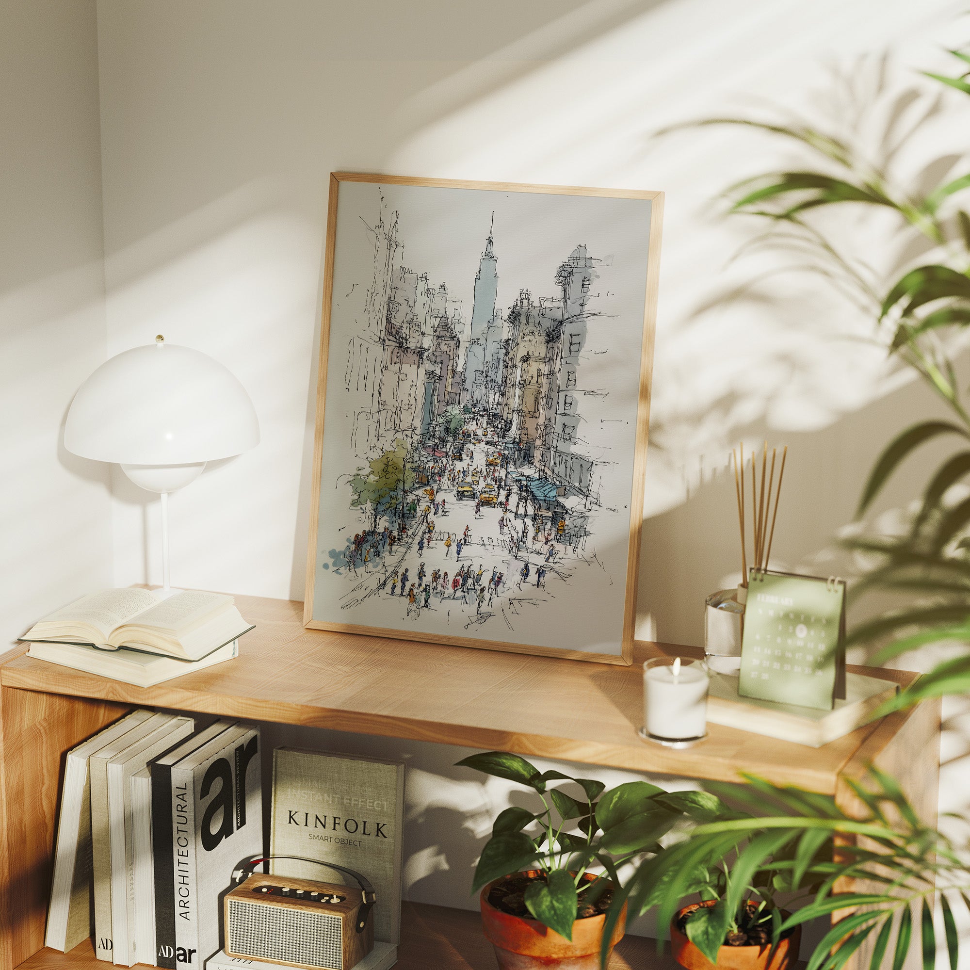 Metropolitan Pulse: Ink and Watercolor Cityscape