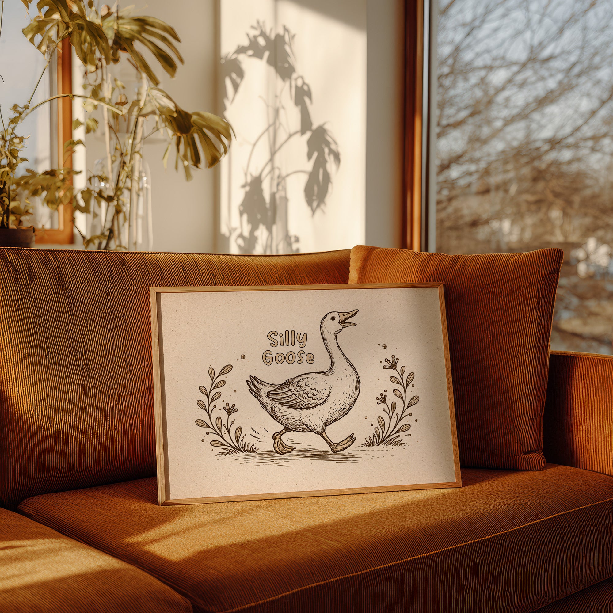 Whimsical Waddle Through Sepia Fields