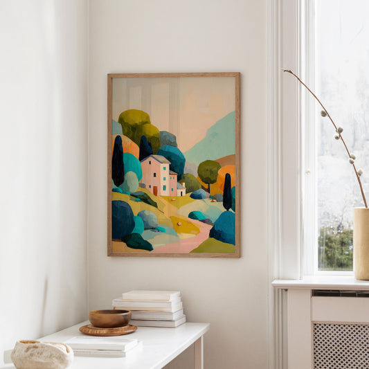 Pastel Haven Among Abstract Hills