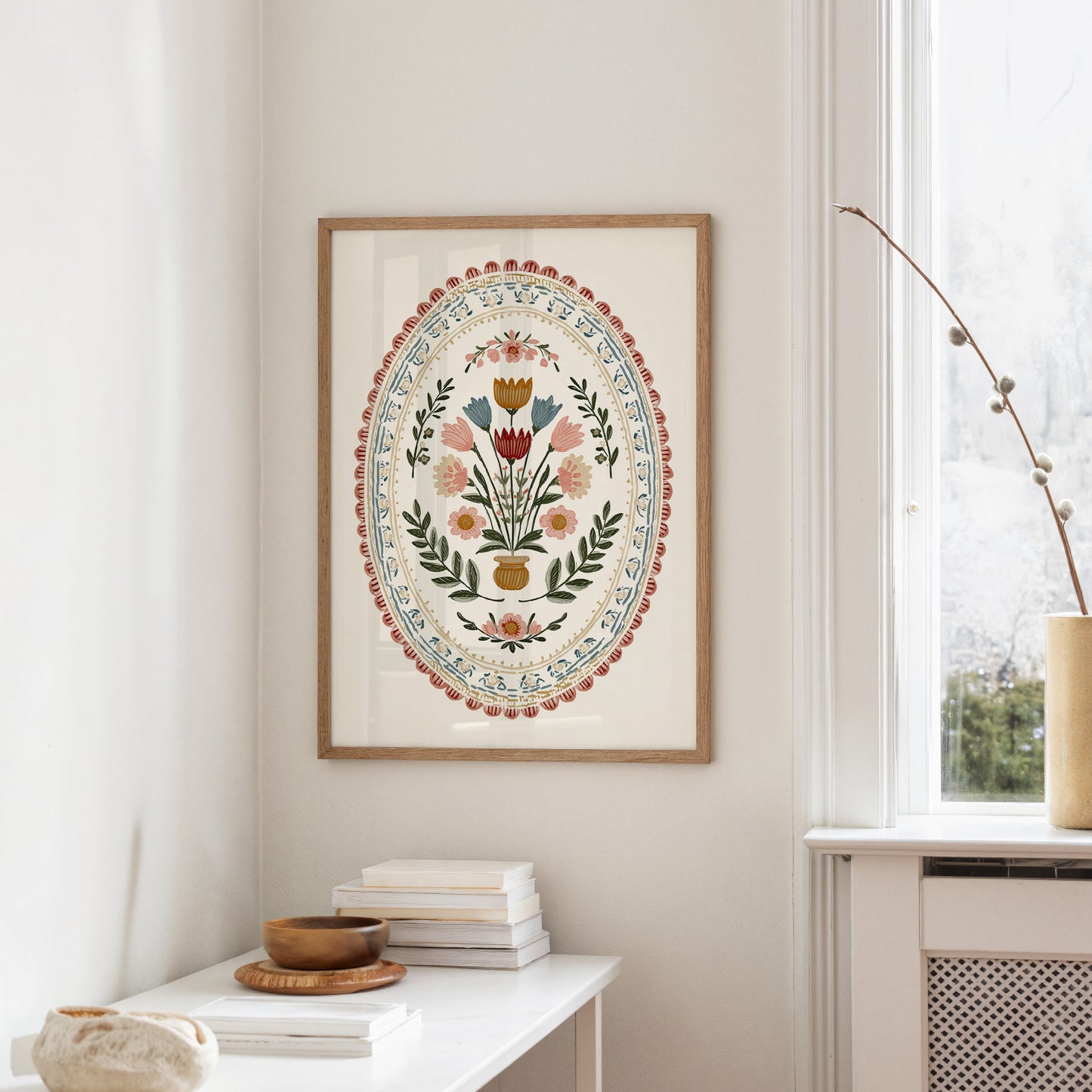 Folk Blooms in Oval Embrace