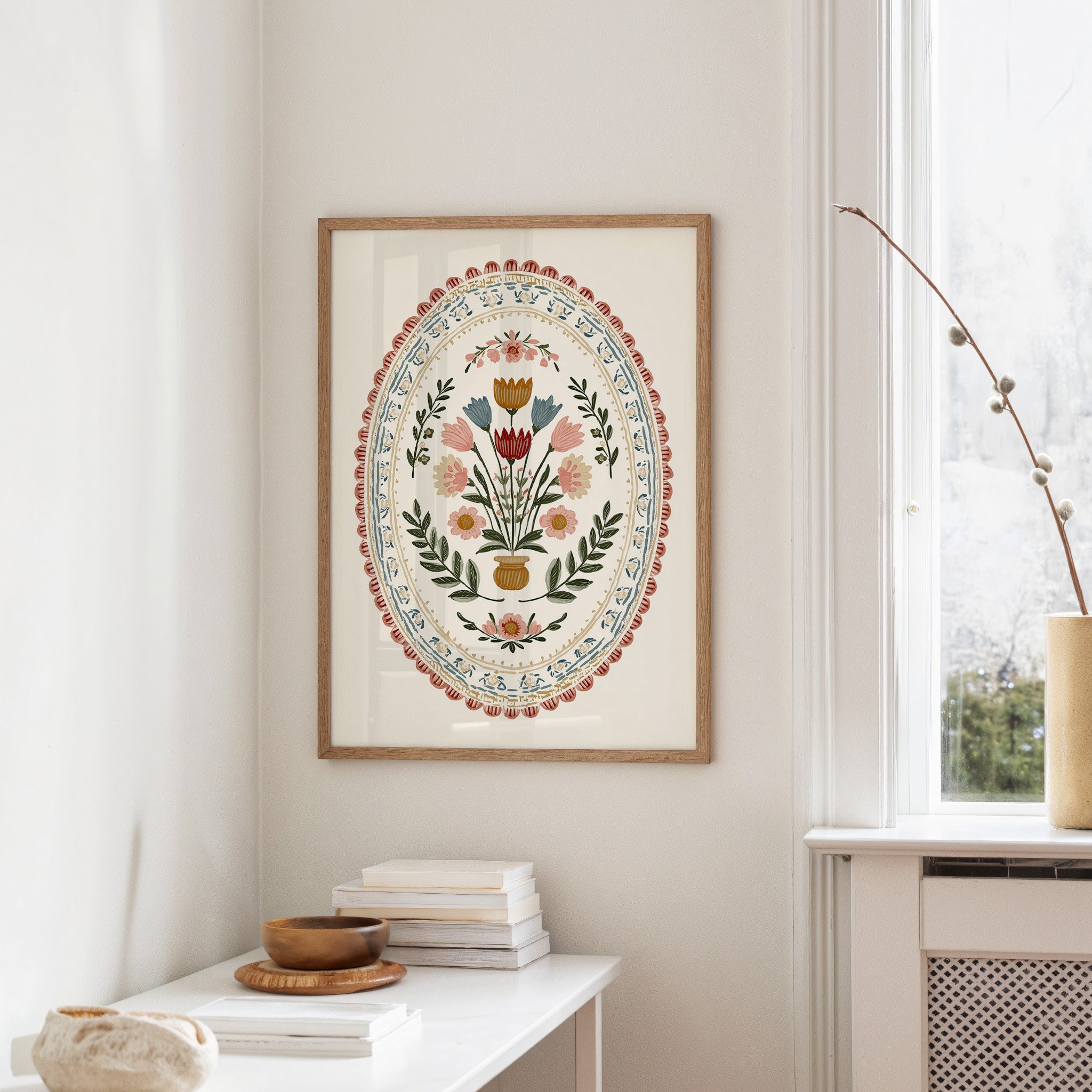 Folk Blooms in Oval Embrace