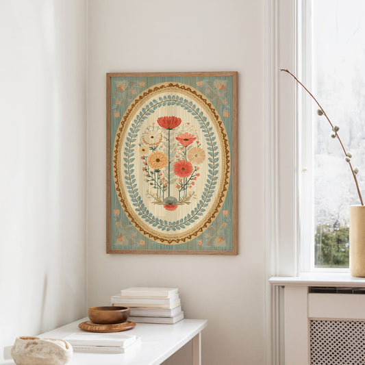 Botanical Medallion in Coral and Cream