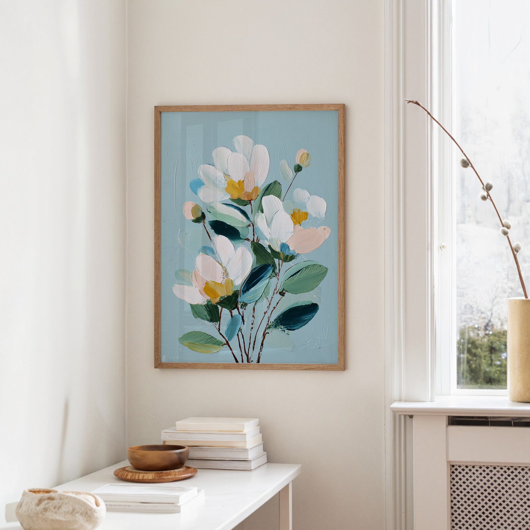 Textured Blossoms Against Azure Calm