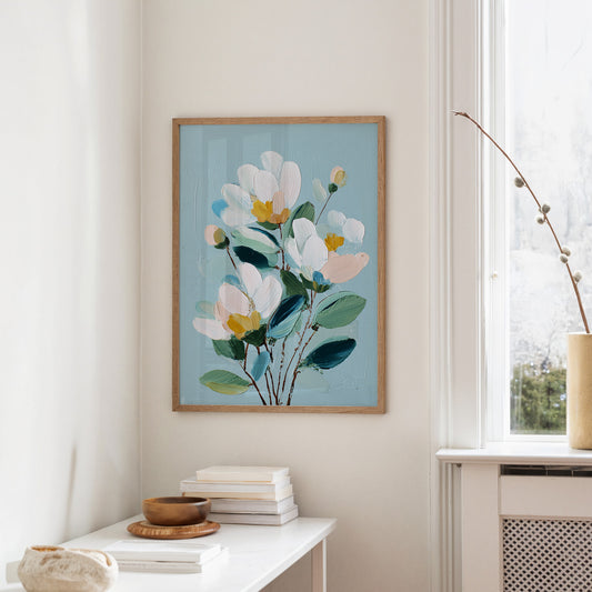 Textured Blossoms Against Azure Calm