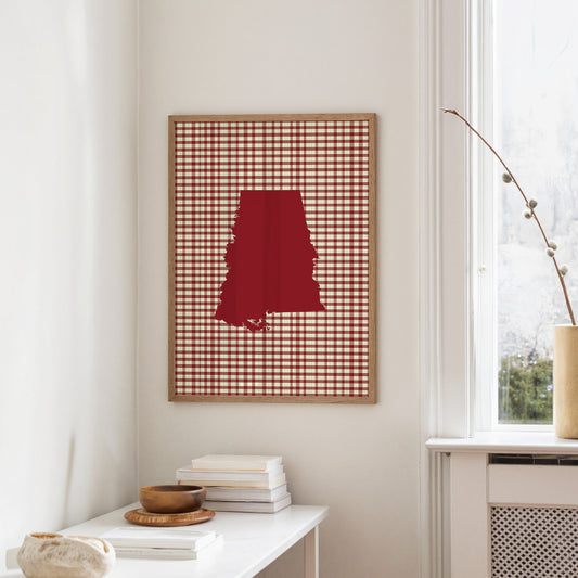 Alabama Crimson State on Gingham
