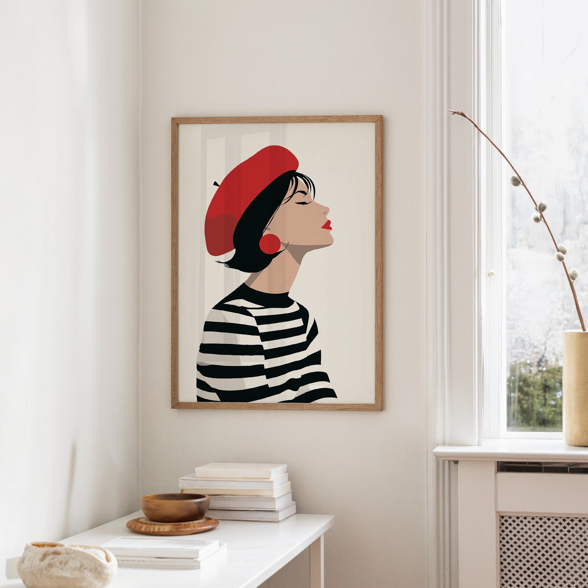 Parisian Reverie: Striped Elegance in Profile