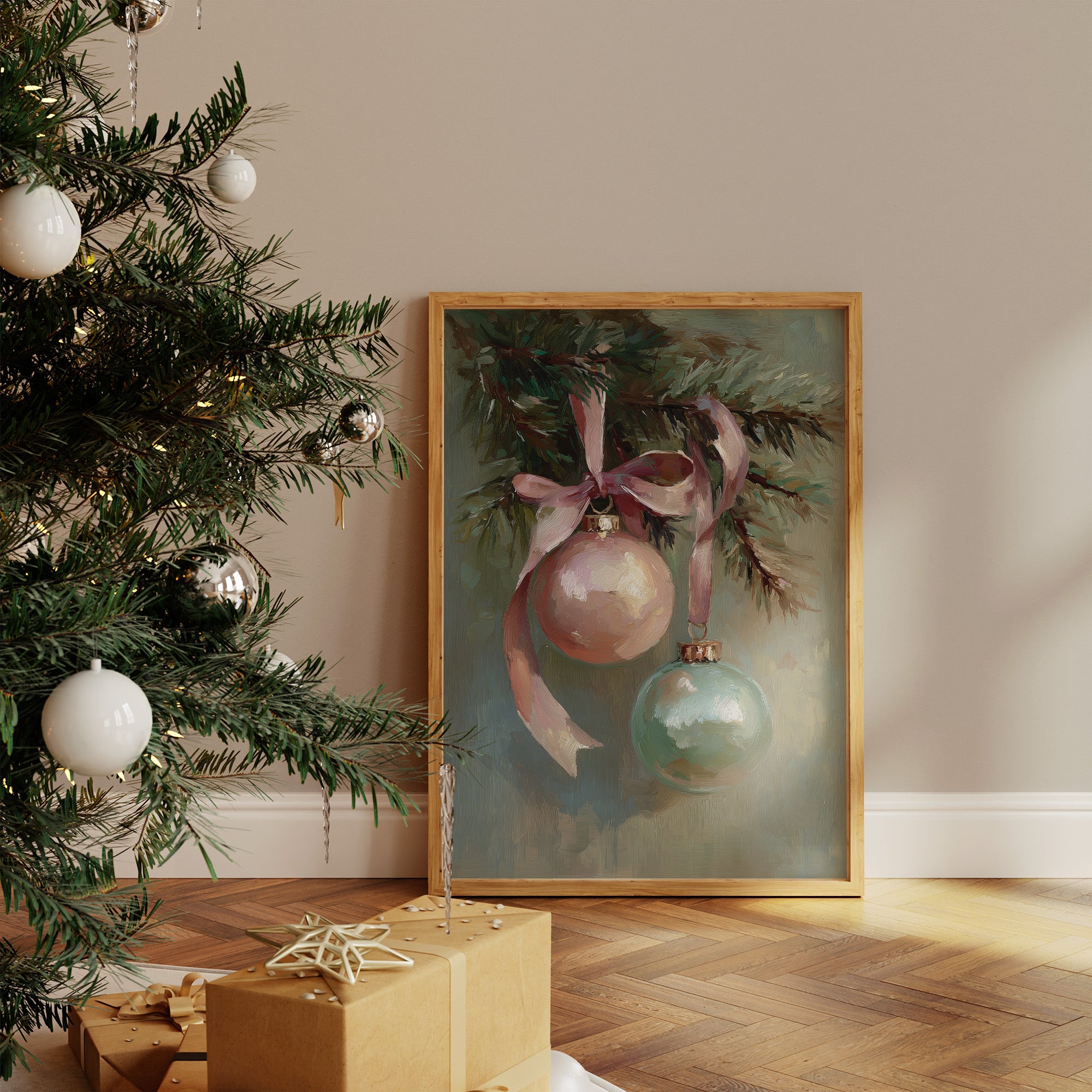 Vintage Ornaments Dance on Evergreen Bough