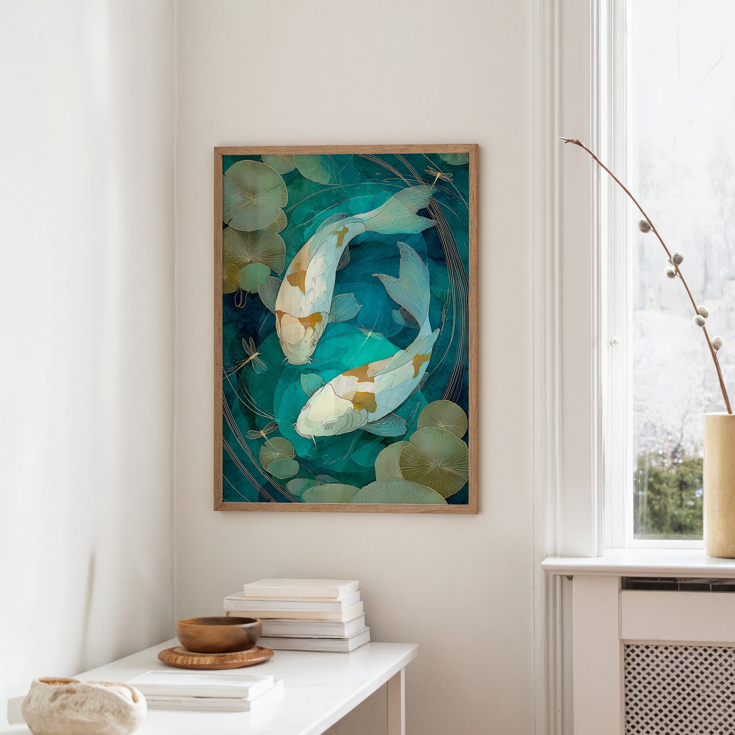 Koi Circle Through Lotus Depths