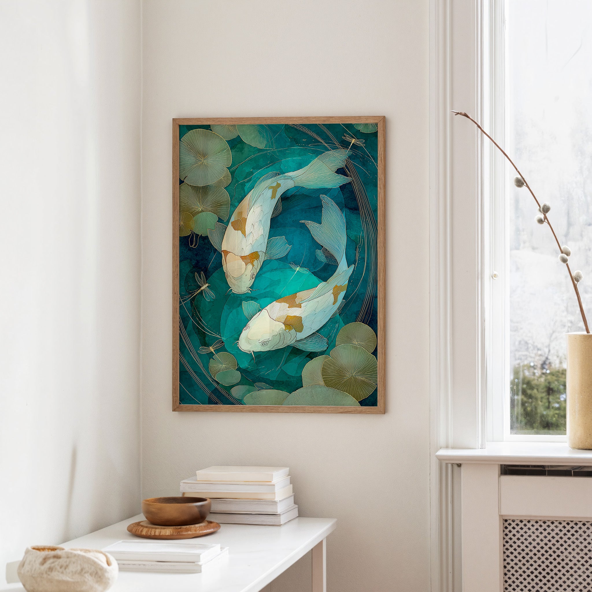 Koi Circle Through Lotus Depths