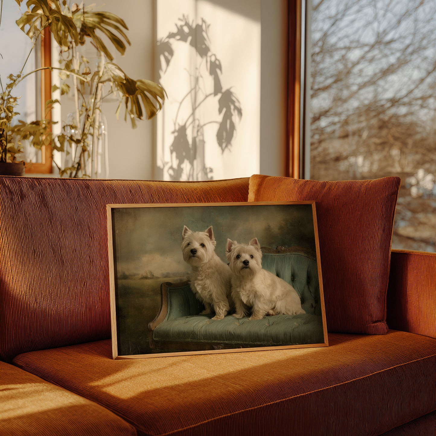 Two Terriers On Their Antique Settee