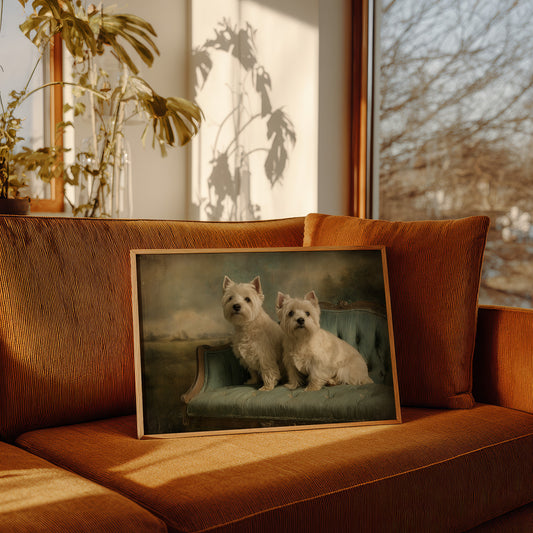 Two Terriers On Their Antique Settee