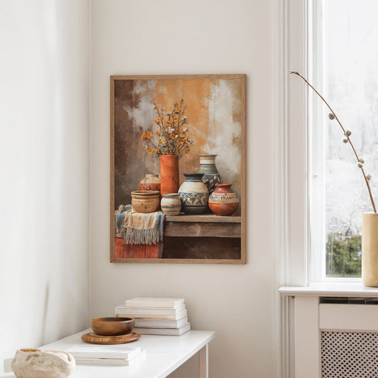 Clay Vessels Hold September's Last Blooms