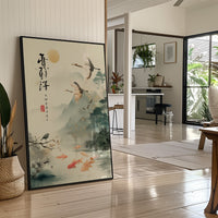 Cranes Dance Above Golden Koi