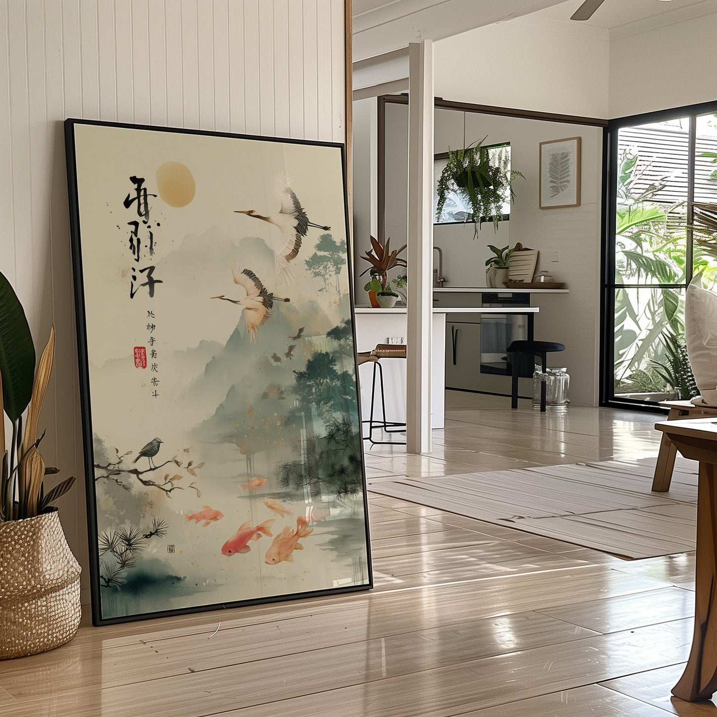 Cranes Dance Above Golden Koi