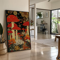 Crimson Mushrooms Dance Under Stars