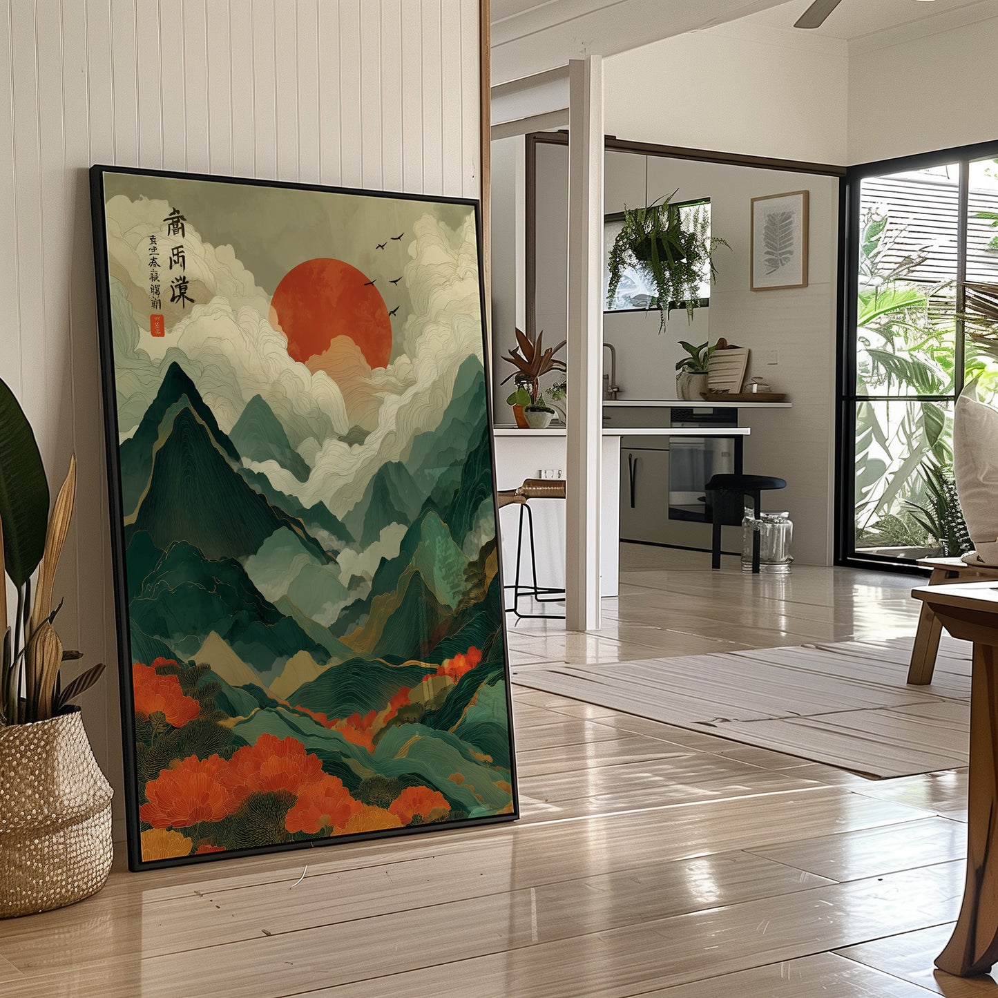 Red Sun Rises Over Misty Peaks