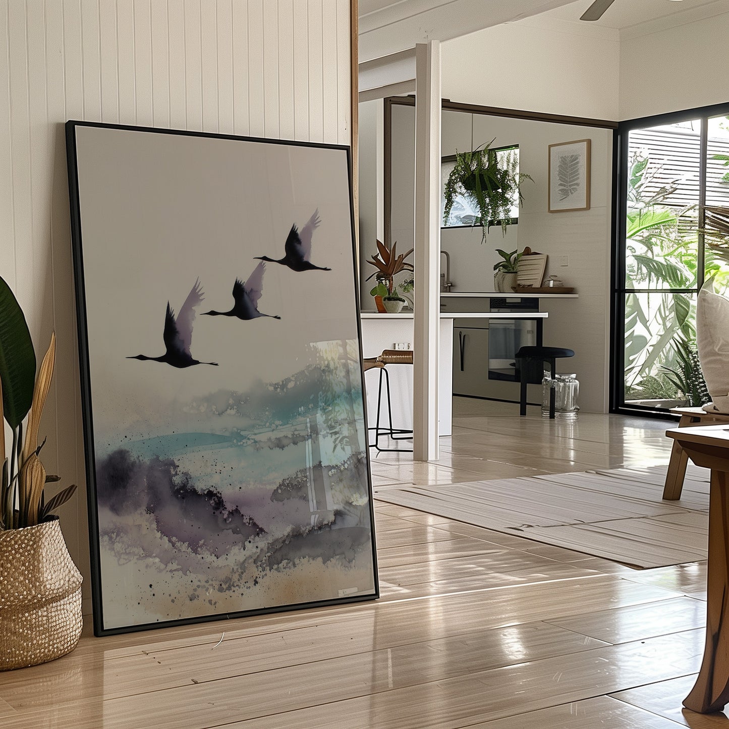 Three Cranes Cross Misty Waters