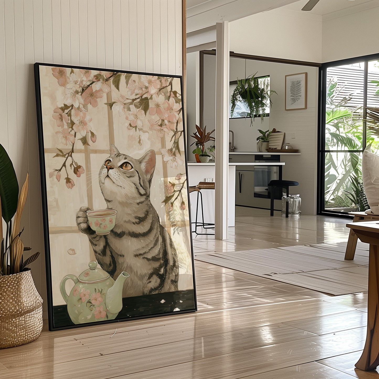 Cherry Blossom Tea With Curious Cat