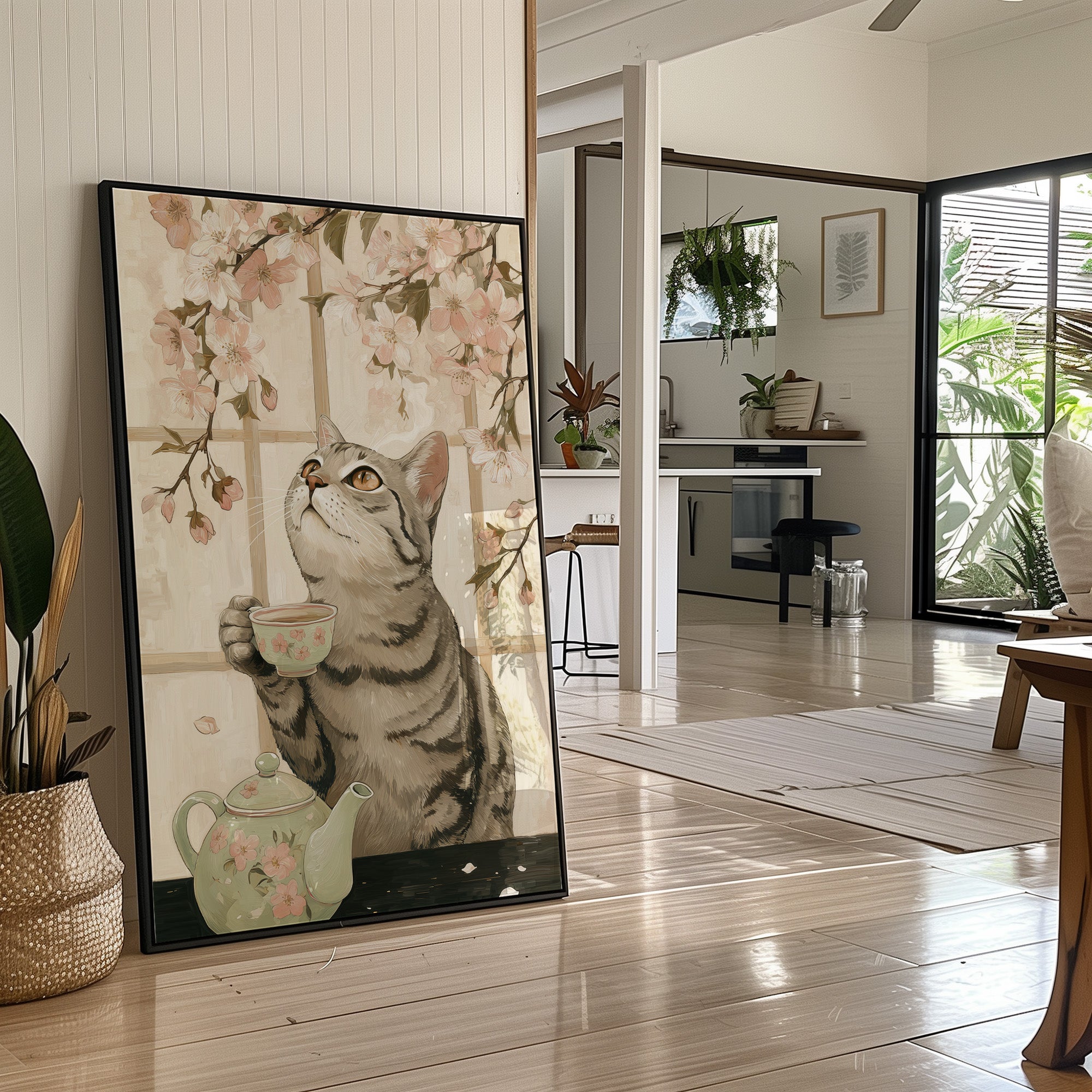 Cherry Blossom Tea With Curious Cat