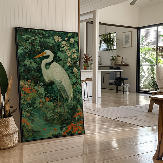 White Heron Among Garden Secrets