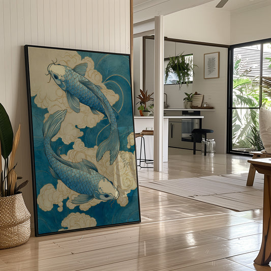 Azure Koi Dance Through Clouds