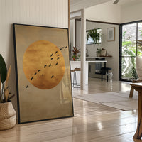 Birds Cross The Golden Moon Rise