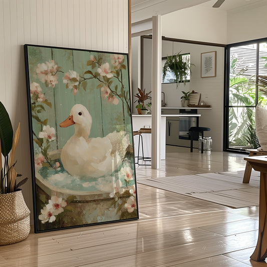 White Duck Among Spring Blossoms