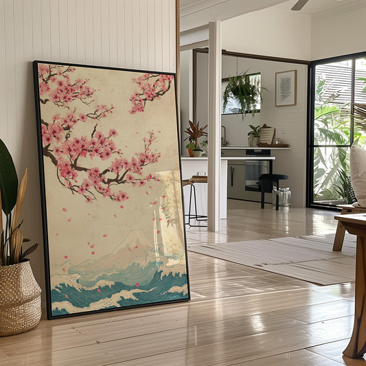 Cherry Blossoms Dance Above Waves