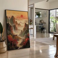 Red Maples Dance Through Mountain Mist