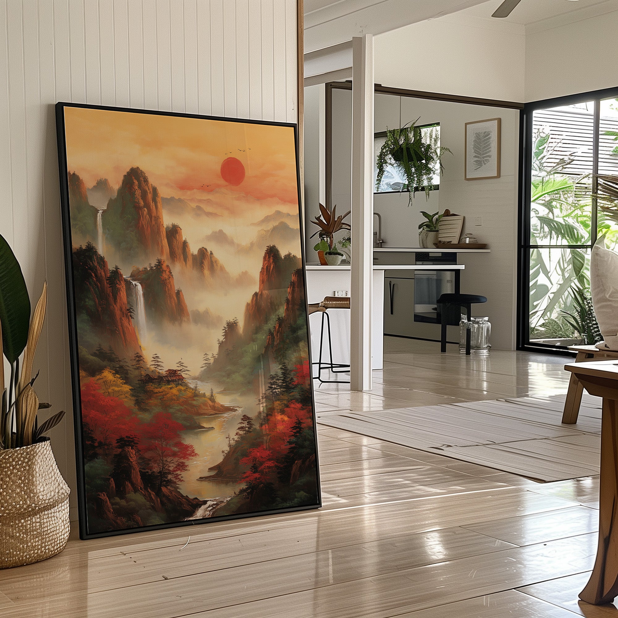 Red Maples Dance Through Mountain Mist