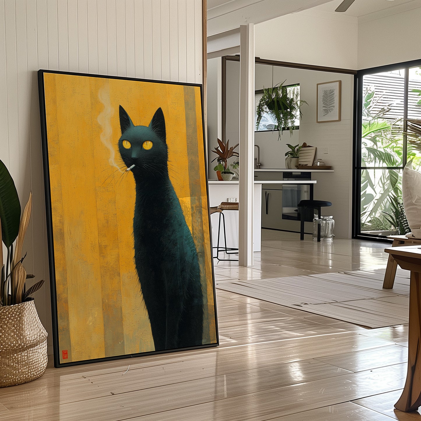 Midnight Cat Against Golden Dawn