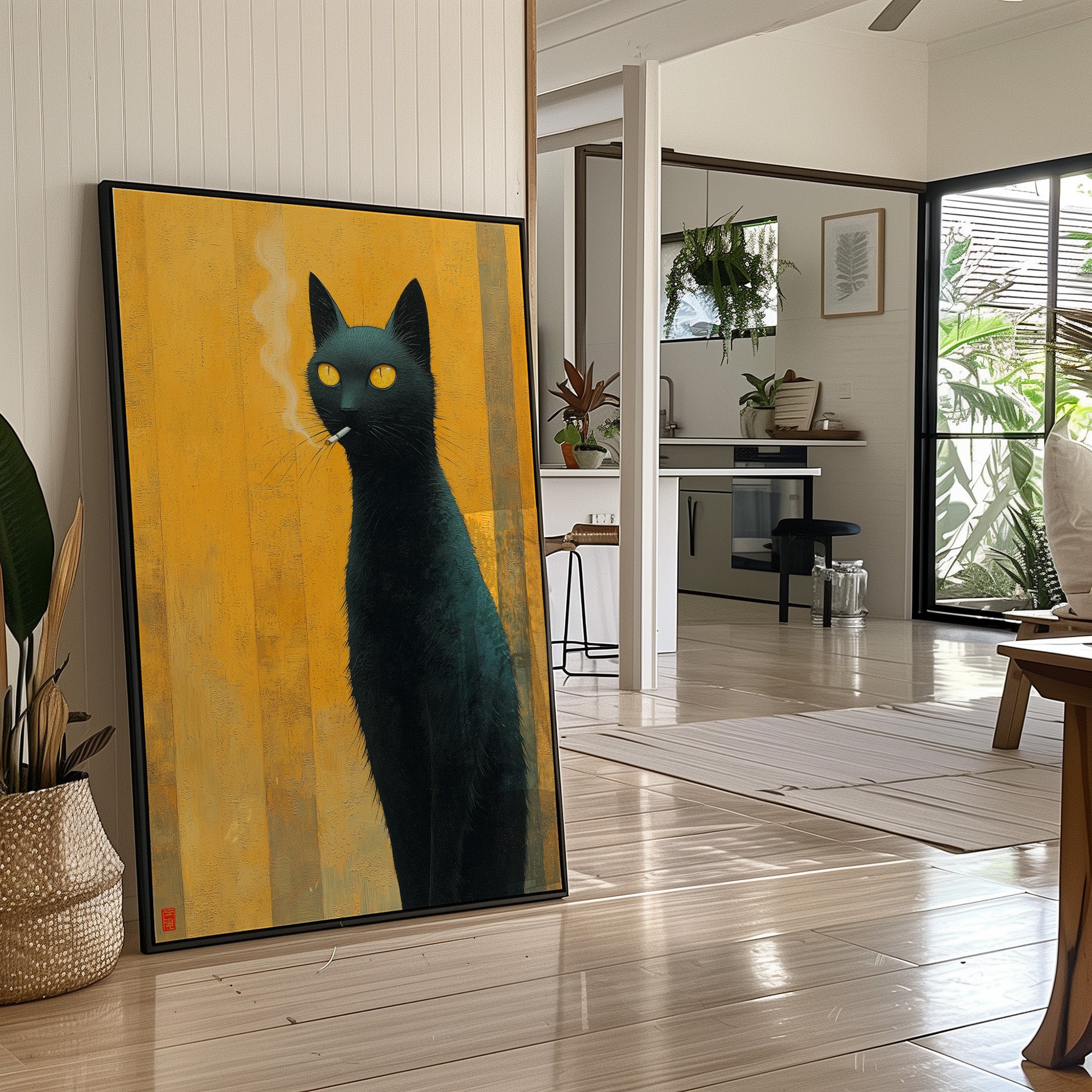 Midnight Cat Against Golden Dawn