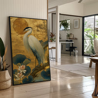 Lotus Moon Greets Noble Heron