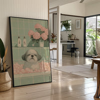 Peaceful Pup Among Pink Peonies