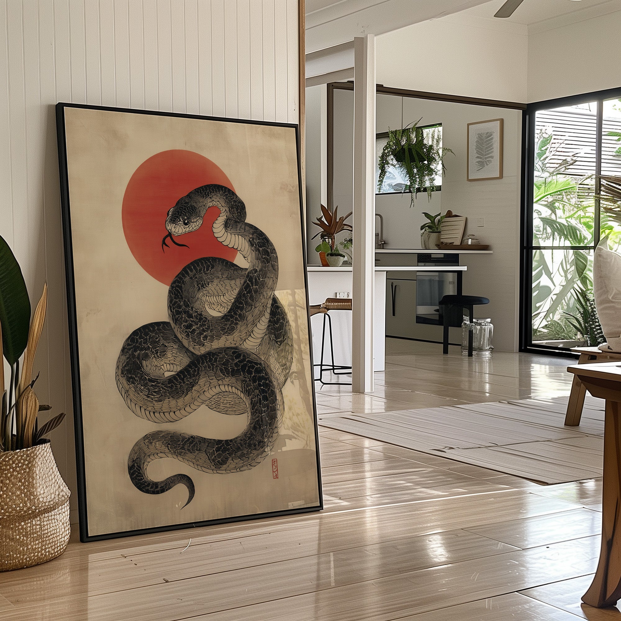 Serpent Coils Under Rising Sun