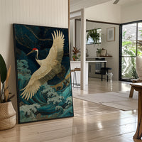 Crane Soars Through Starlit Waves