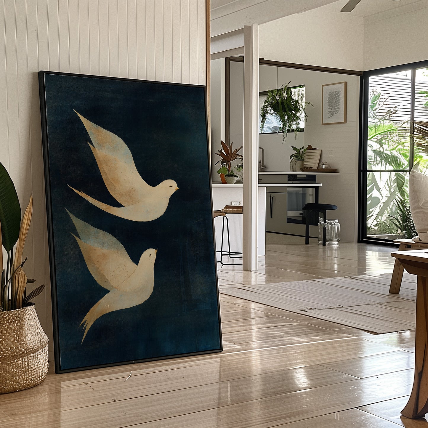 Doves Float Through Midnight Blue