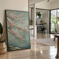 Cherry Blossoms Dance Against Turquoise