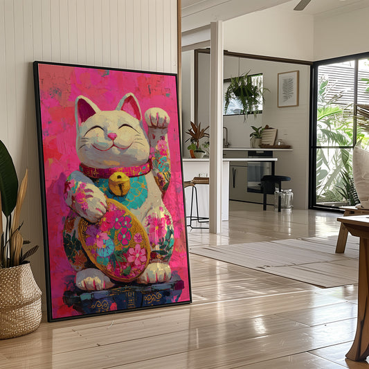 Lucky Cat Blooms In Neon Dreams