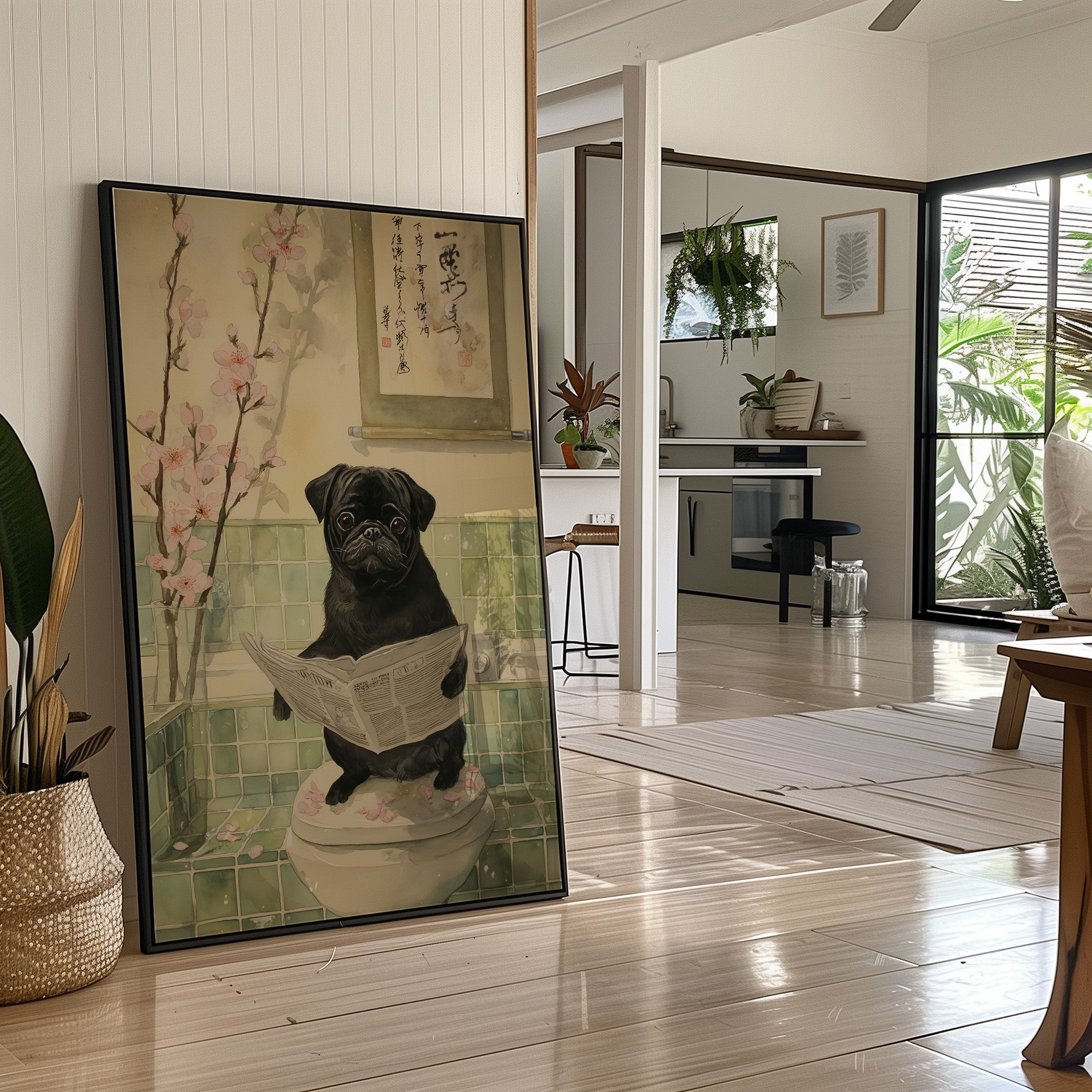 Pug's Morning News And Cherry Blossoms