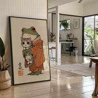 Frog Prince Cuddles Curious Kitten