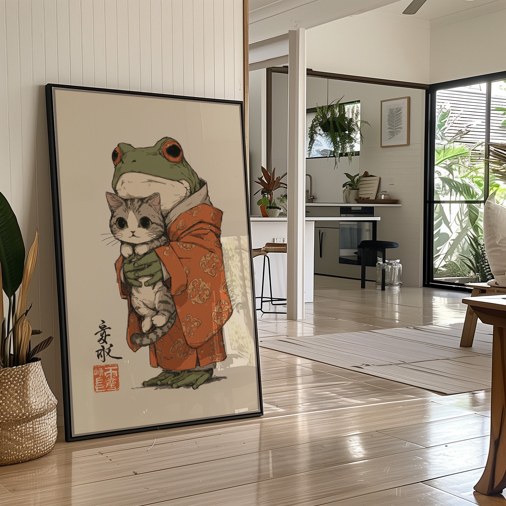 Frog Prince Cuddles Curious Kitten