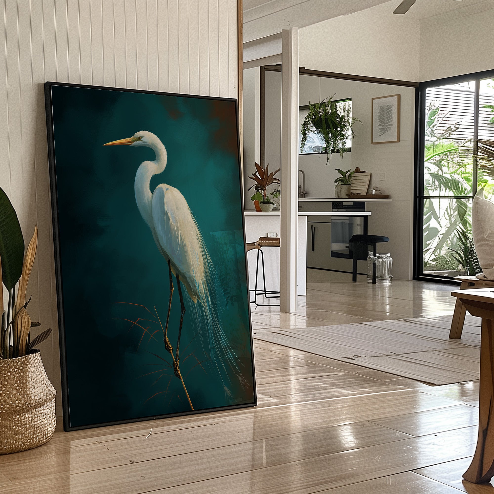 White Feathers Against Emerald Twilight