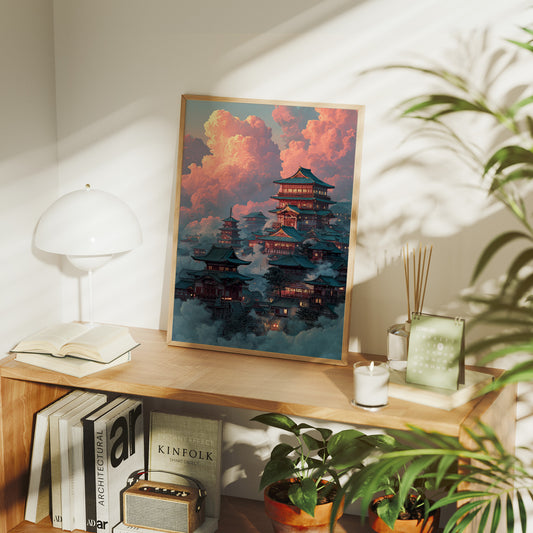 Ancient Temples Touch Sunset Clouds