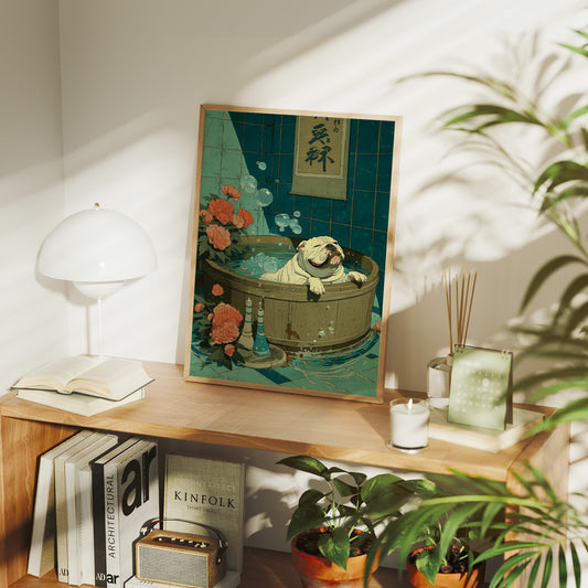 Pug's Bath Among Peach Blossoms